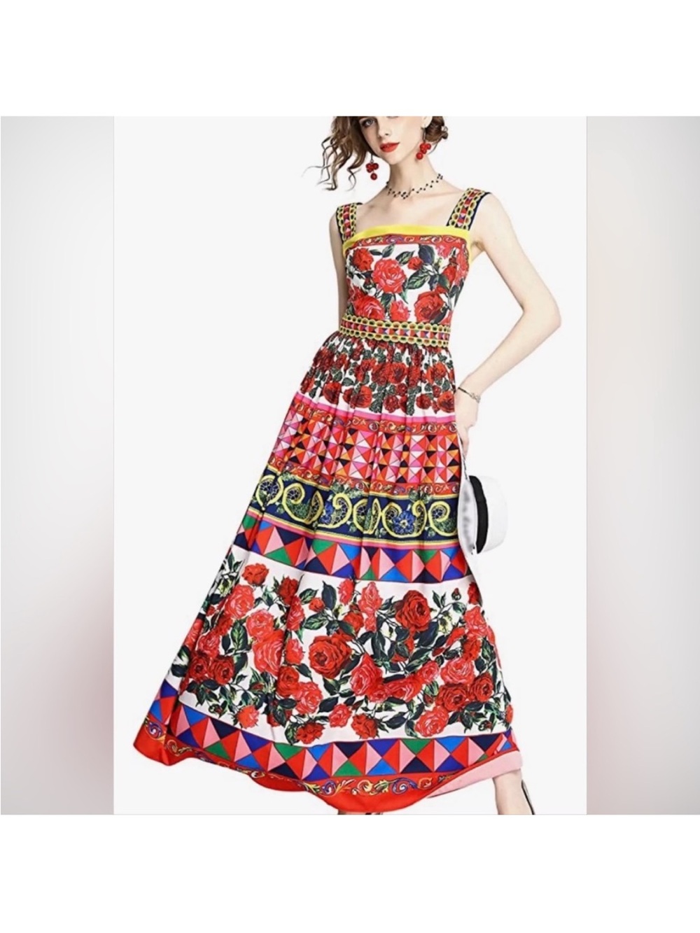 Lai Meng Five Cats NWT Women's Square Neck Sleeveless Floral Print Dress